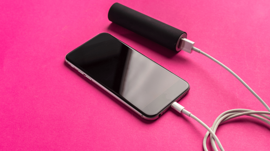 a mobile connected to a powerbank