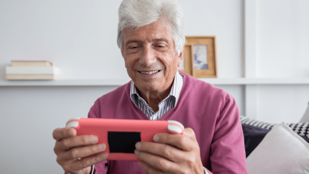 a person playing on a gaming console