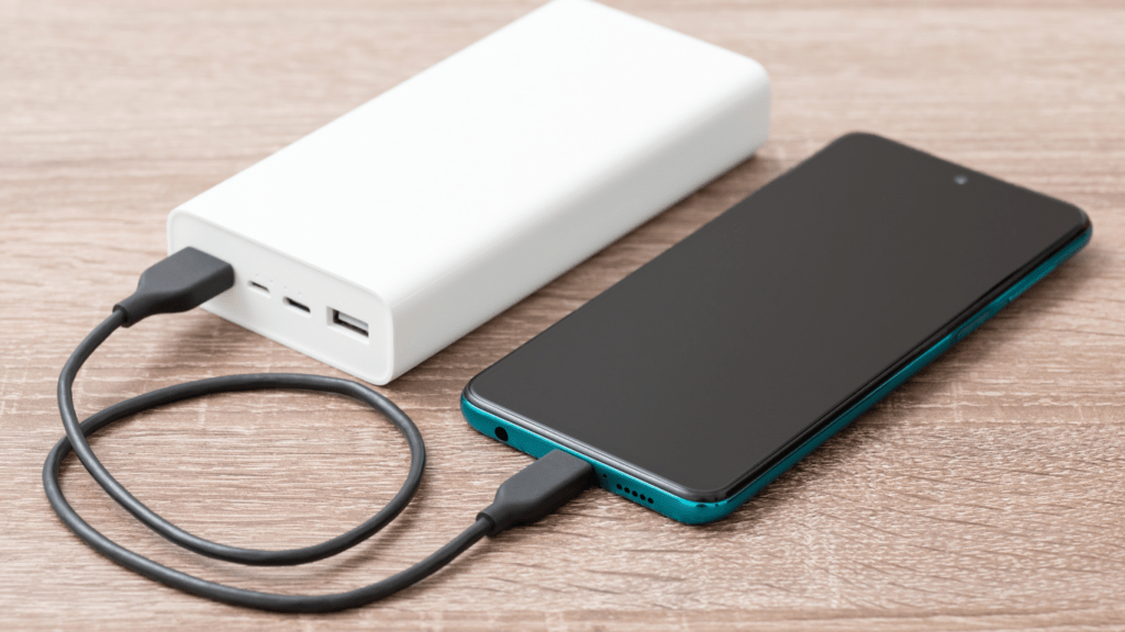 a mobile connected to a powerbank